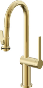 California Faucets La Spezia Llave de Bar/Preparacion Extraible Contemporanea con Rociador de Apretar - Oro Pulido de por Vida