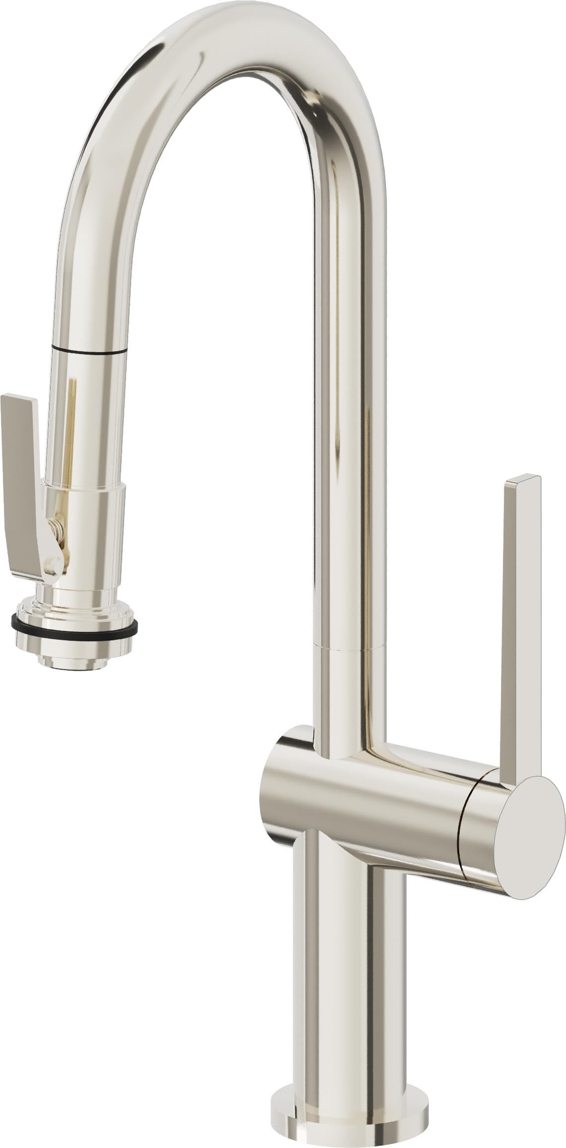 California Faucets La Spezia Llave de Bar/Preparacion Extraible Contemporanea con Rociador de Apretar - Níquel Pulido