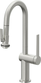 California Faucets La Spezia Llave de Bar/Preparacion Extraible Contemporanea con Rociador de Apretar - Cromo Satinado