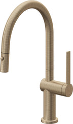 California Faucets La Spezia Llave de Cocina Extraible Contemporanea con Rociador de Boton - Pico Bajo en Arco - Latón Antiguo Mate