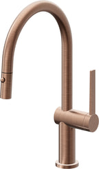 California Faucets La Spezia Llave de Cocina Extraible Contemporanea con Rociador de Boton - Pico Bajo en Arco - Cobre Antiguo Mate