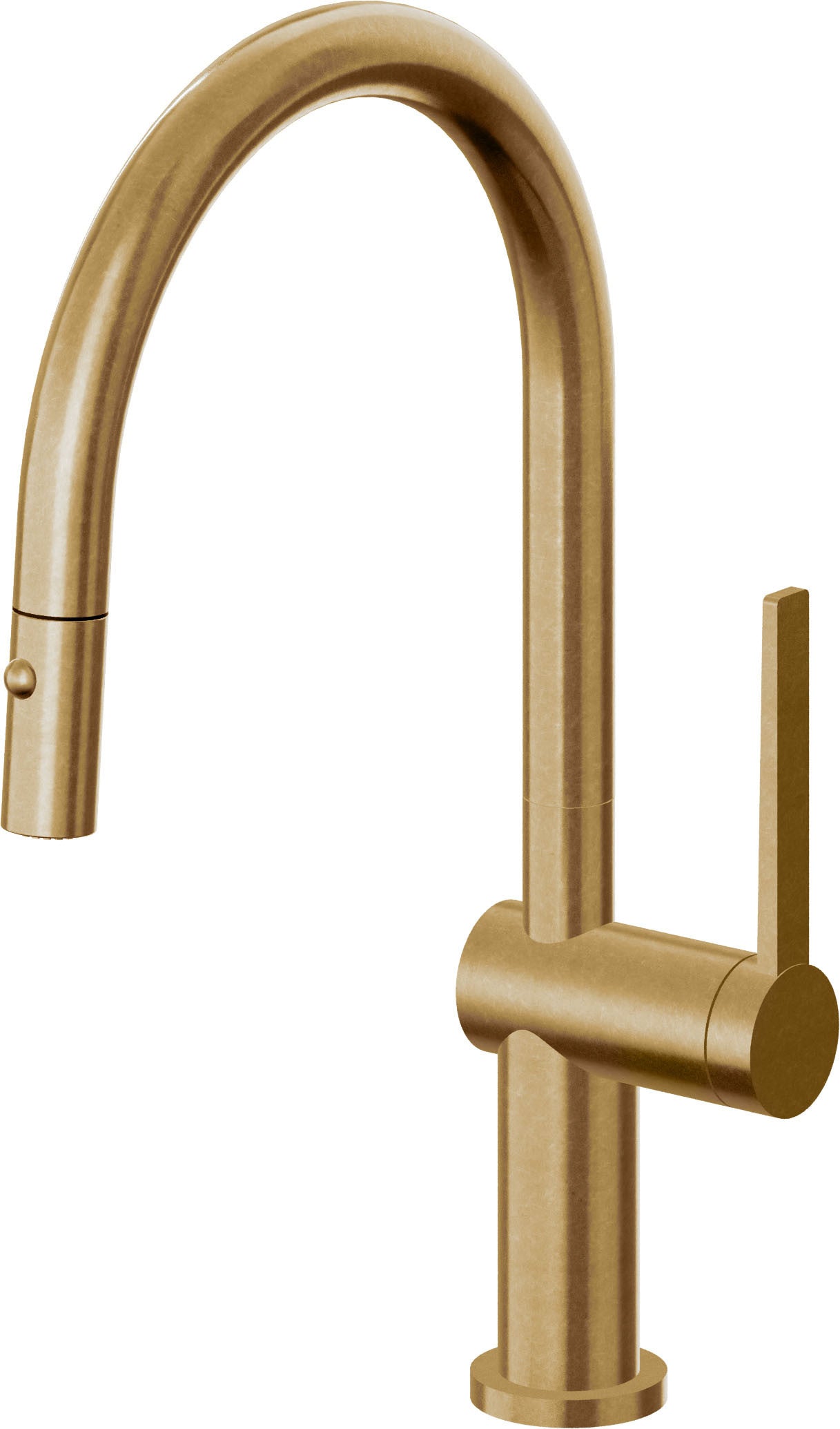 California Faucets La Spezia Llave de Cocina Extraible Contemporanea con Rociador de Boton - Pico Bajo en Arco - Latón Bruñido