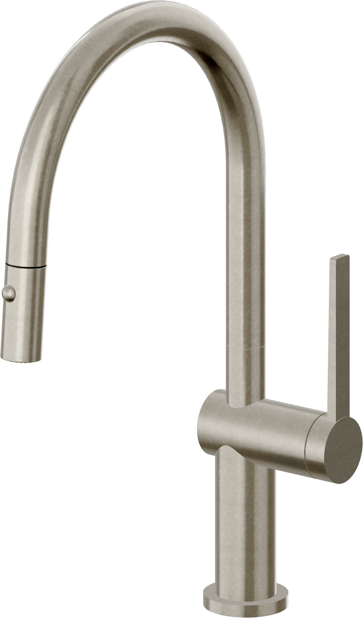 California Faucets La Spezia Llave de Cocina Extraible Contemporanea con Rociador de Boton - Pico Bajo en Arco - Níquel Bruñido