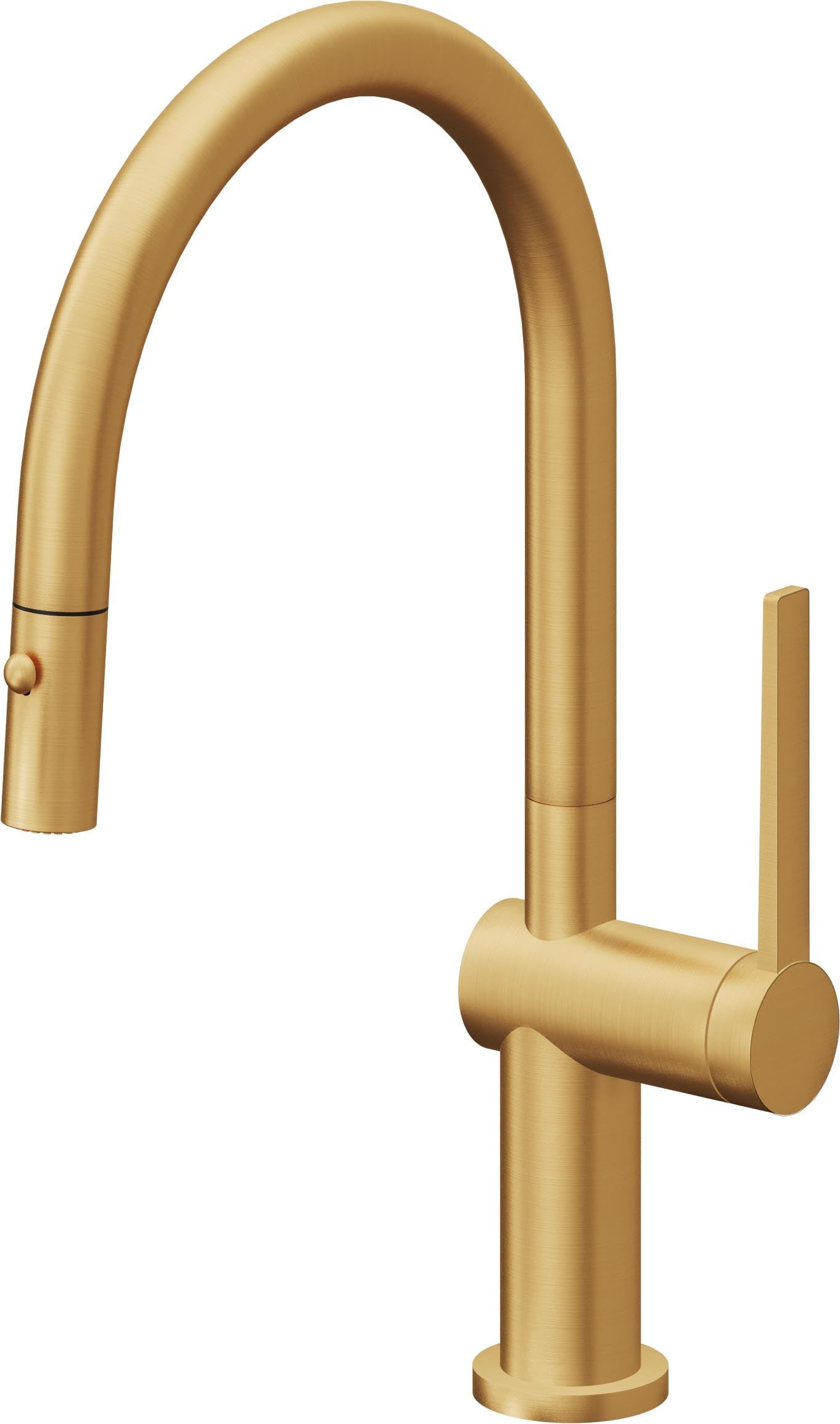 California Faucets La Spezia Llave de Cocina Extraible Contemporanea con Rociador de Boton - Pico Bajo en Arco - Oro Satinado de por Vida