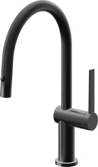 California Faucets La Spezia Llave de Cocina Extraible Contemporanea con Rociador de Boton - Pico Bajo en Arco - Negro Mate