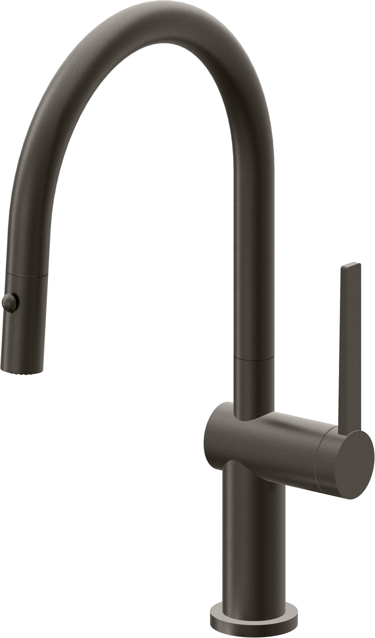 California Faucets La Spezia Llave de Cocina Extraible Contemporanea con Rociador de Boton - Pico Bajo en Arco - Bronce Oscuro