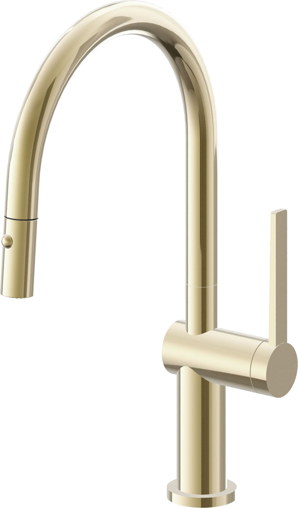 California Faucets La Spezia Llave de Cocina Extraible Contemporanea con Rociador de Boton - Pico Bajo en Arco - Latón Pulido
