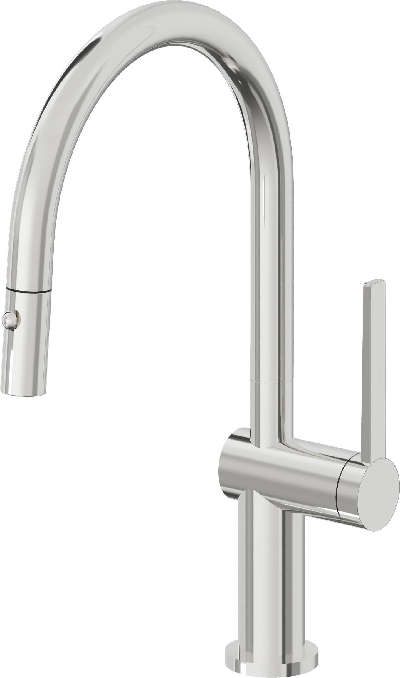 California Faucets La Spezia Llave de Cocina Extraible Contemporanea con Rociador de Boton - Pico Bajo en Arco - Cromo Pulido