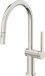 California Faucets La Spezia Llave de Cocina Extraible Contemporanea con Rociador de Boton - Pico Bajo en Arco - Níquel Pulido