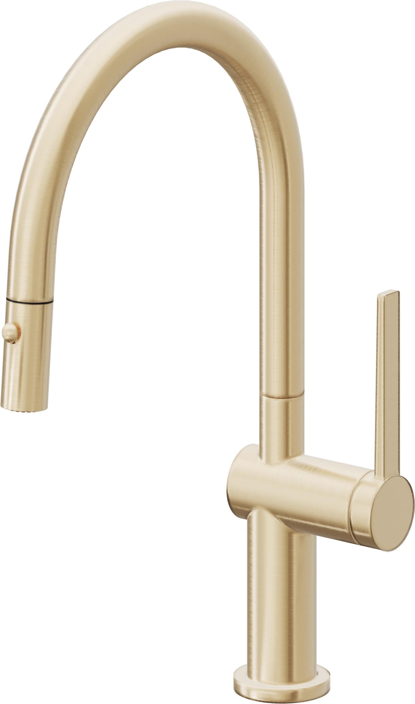 California Faucets La Spezia Llave de Cocina Extraible Contemporanea con Rociador de Boton - Pico Bajo en Arco - Latón Satinado