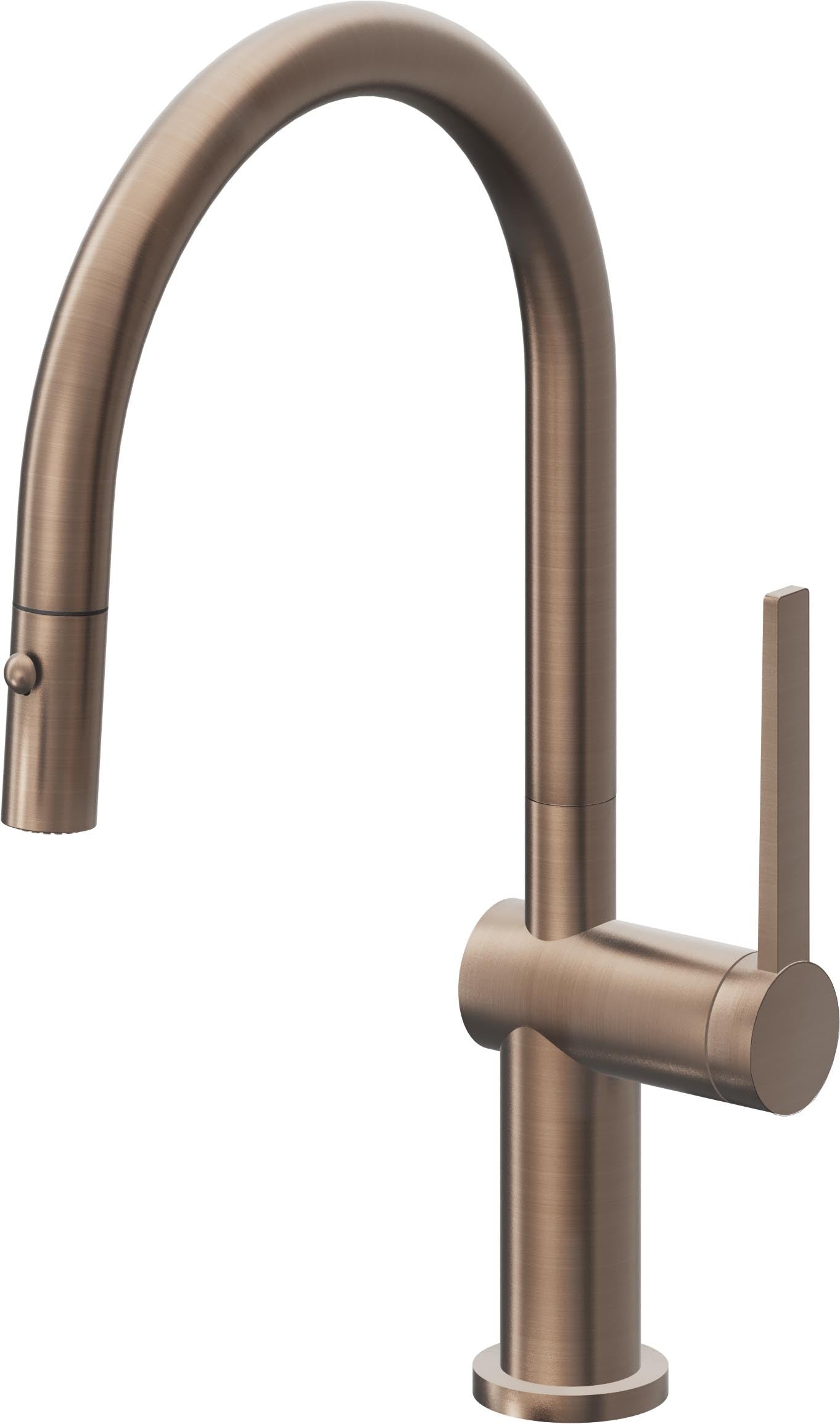 California Faucets La Spezia Llave de Cocina Extraible Contemporanea con Rociador de Boton - Pico Bajo en Arco - Bronce Satinado