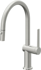 California Faucets La Spezia Llave de Cocina Extraible Contemporanea con Rociador de Boton - Pico Bajo en Arco - Cromo Satinado