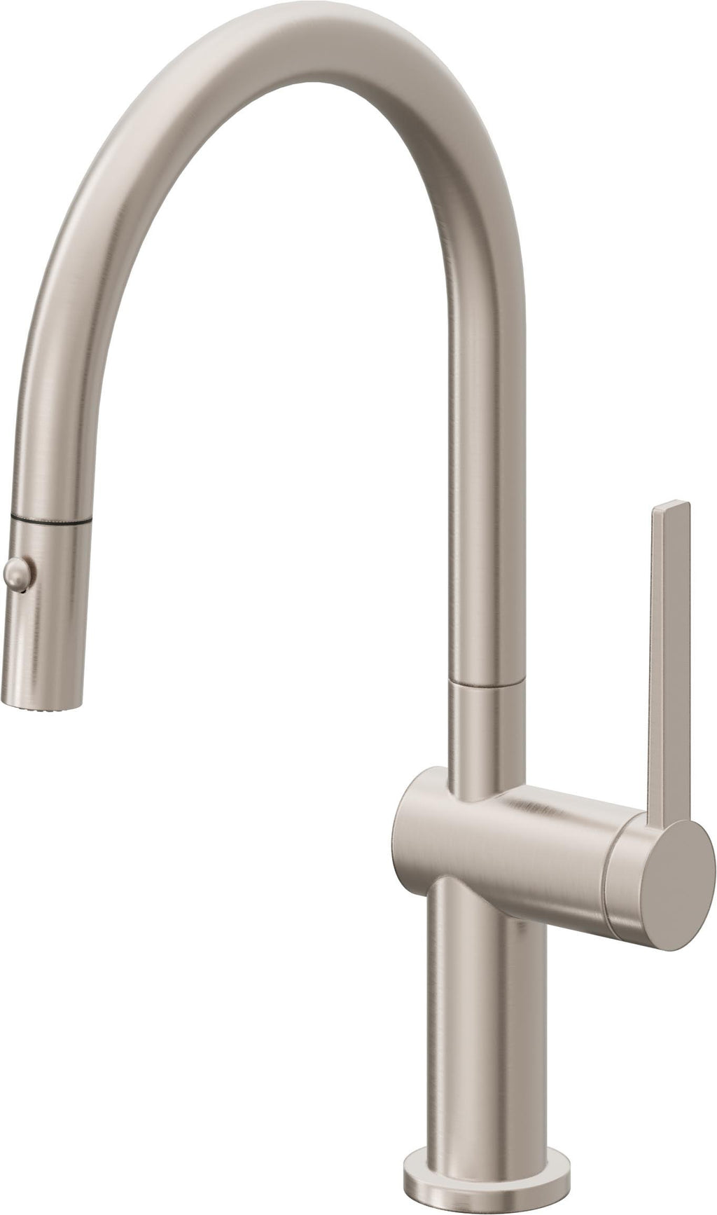 California Faucets La Spezia Llave de Cocina Extraible Contemporanea con Rociador de Boton - Pico Bajo en Arco - Níquel Satinado