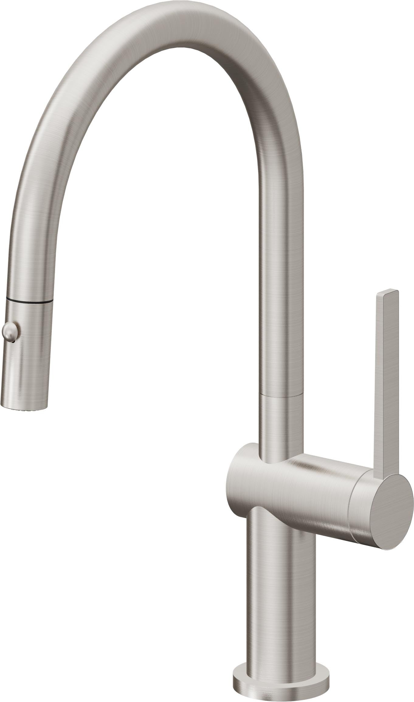 California Faucets La Spezia Llave de Cocina Extraible Contemporanea con Rociador de Boton - Pico Bajo en Arco - Acero Inoxidable Ultra