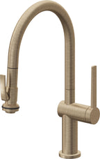 California Faucets La Spezia Llave de Cocina Extraible Contemporanea con Rociador de Apretar - Pico Bajo en Arco - Latón Antiguo Mate