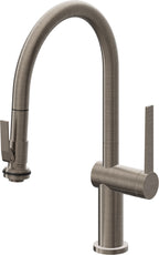 California Faucets La Spezia Llave de Cocina Extraible Contemporanea con Rociador de Apretar - Pico Bajo en Arco - Níquel Antiguo Mate