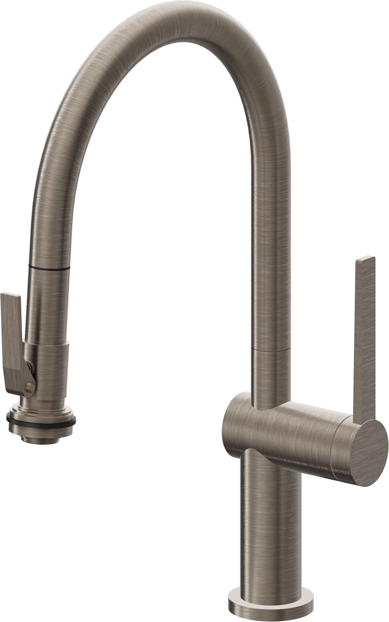California Faucets La Spezia Llave de Cocina Extraible Contemporanea con Rociador de Apretar - Pico Bajo en Arco - Níquel Antiguo Mate