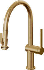 California Faucets La Spezia Llave de Cocina Extraible Contemporanea con Rociador de Apretar - Pico Bajo en Arco - Latón Bruñido