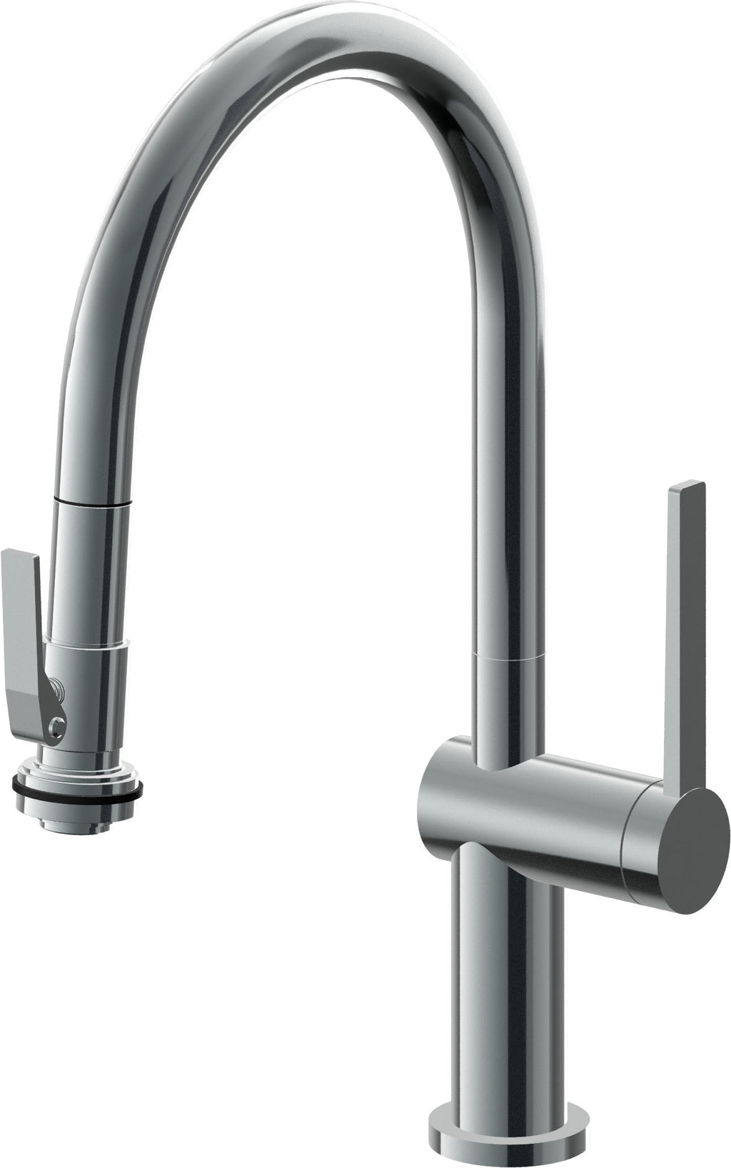 California Faucets La Spezia Llave de Cocina Extraible Contemporanea con Rociador de Apretar - Pico Bajo en Arco - Níquel Negro