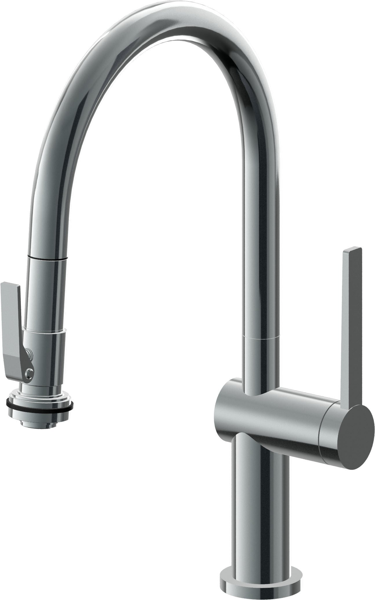 California Faucets La Spezia Llave de Cocina Extraible Contemporanea con Rociador de Apretar - Pico Bajo en Arco - Níquel Negro