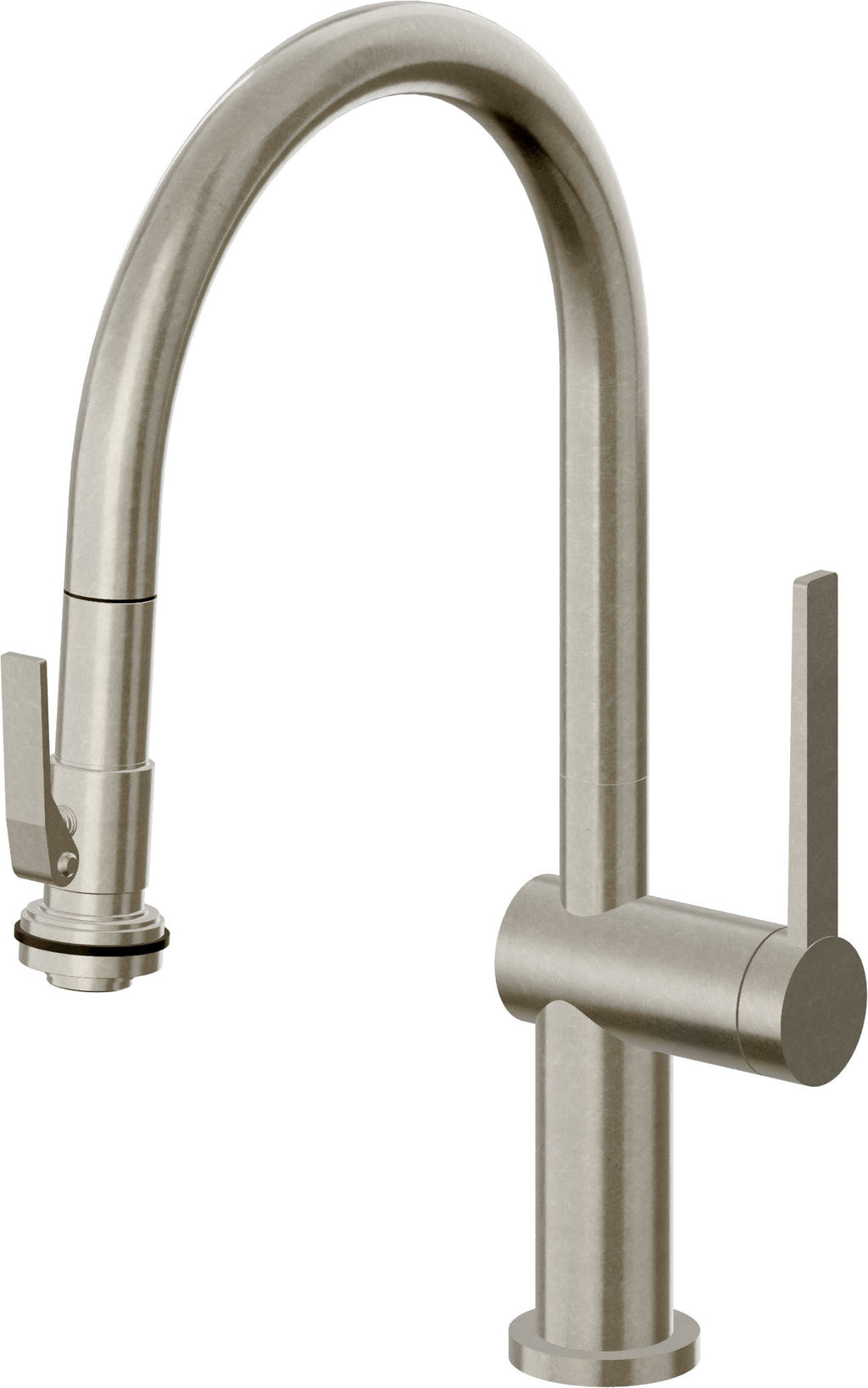 California Faucets La Spezia Llave de Cocina Extraible Contemporanea con Rociador de Apretar - Pico Bajo en Arco - Níquel Bruñido