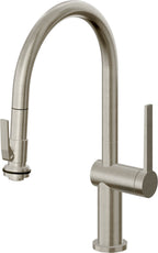 California Faucets La Spezia Llave de Cocina Extraible Contemporanea con Rociador de Apretar - Pico Bajo en Arco - Níquel Bruñido