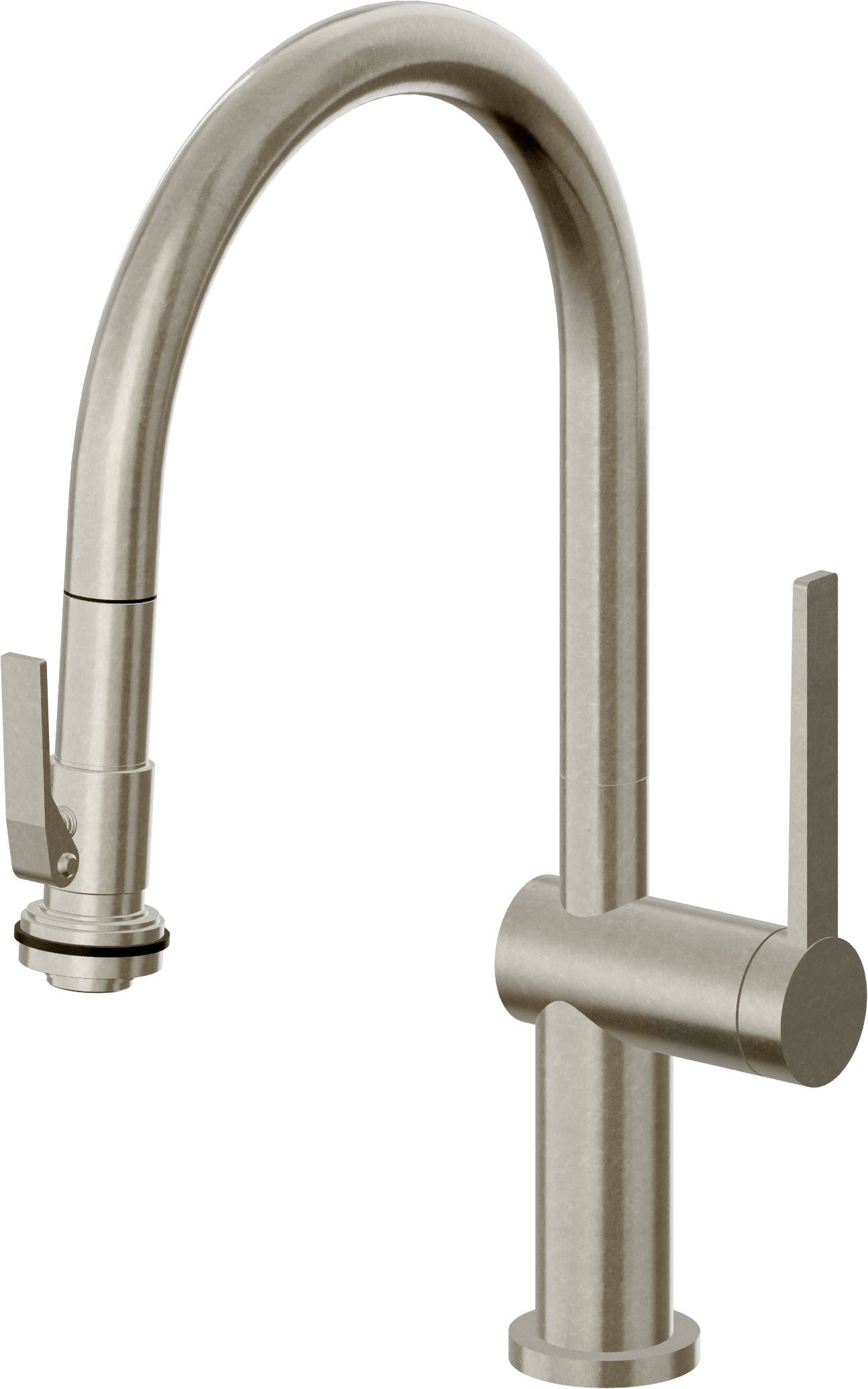 California Faucets La Spezia Llave de Cocina Extraible Contemporanea con Rociador de Apretar - Pico Bajo en Arco - Níquel Bruñido