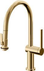 California Faucets La Spezia Llave de Cocina Extraible Contemporanea con Rociador de Apretar - Pico Bajo en Arco - Oro Francés