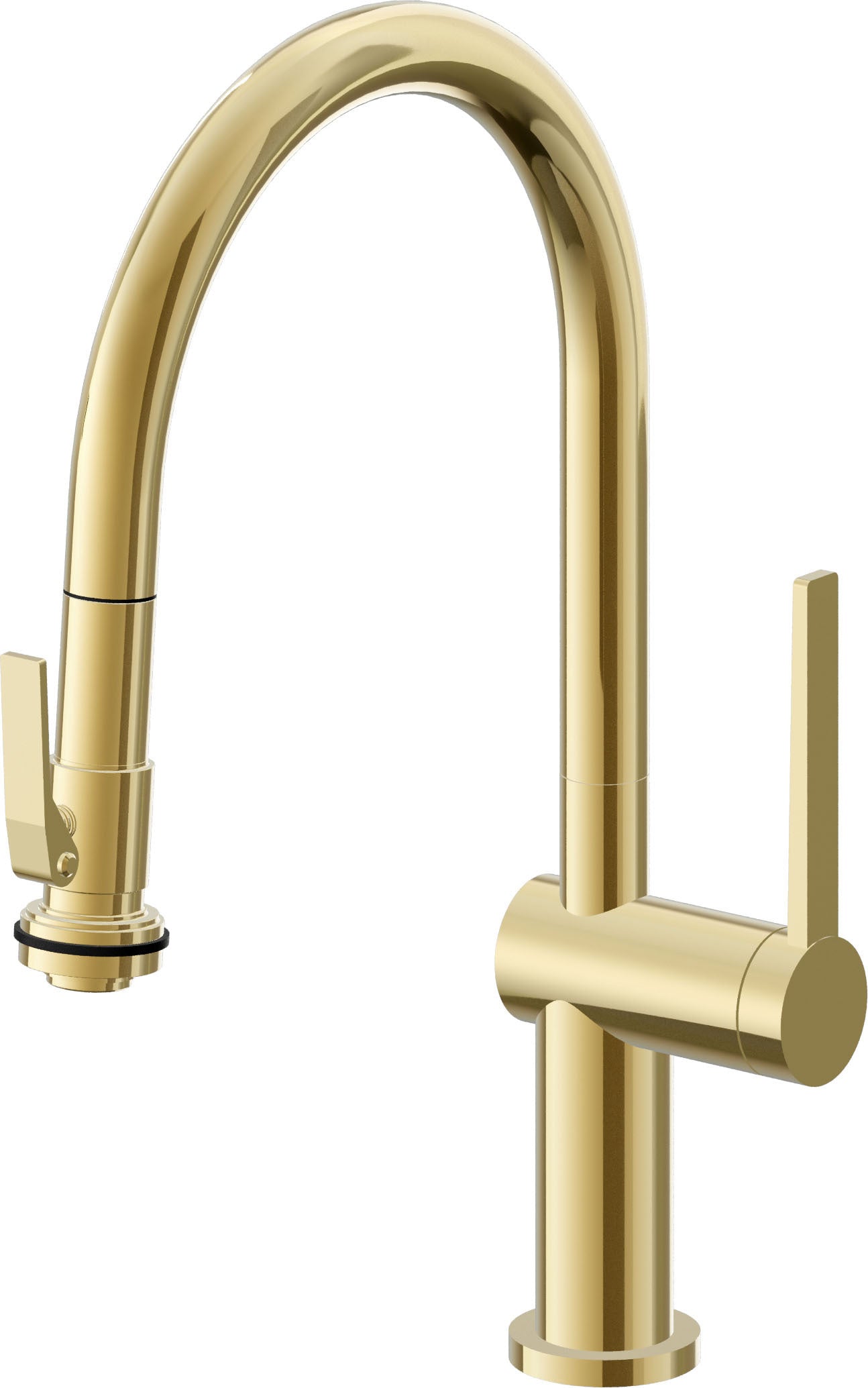 California Faucets La Spezia Llave de Cocina Extraible Contemporanea con Rociador de Apretar - Pico Bajo en Arco - Oro Pulido de por Vida