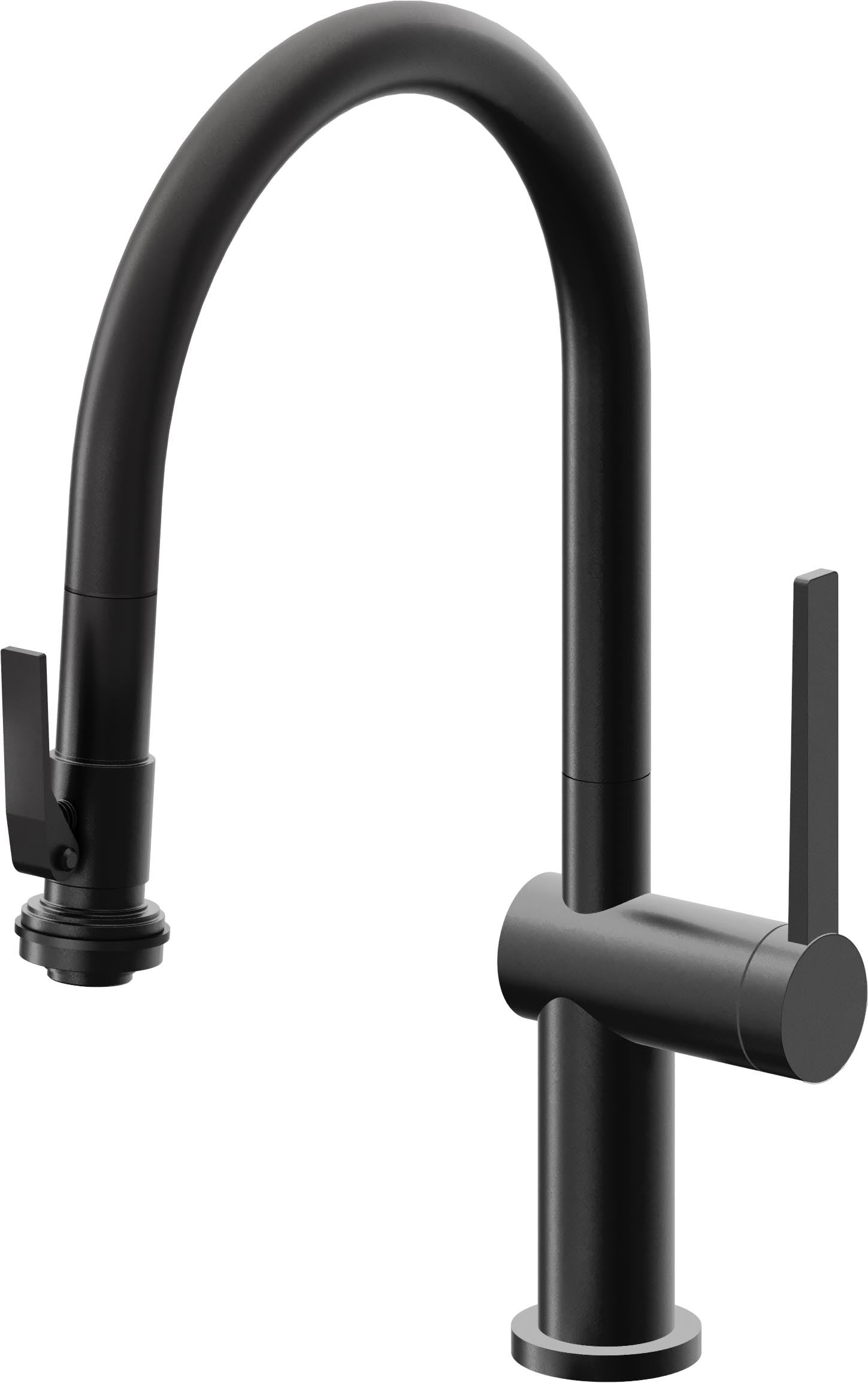 California Faucets La Spezia Llave de Cocina Extraible Contemporanea con Rociador de Apretar - Pico Bajo en Arco - Negro Mate