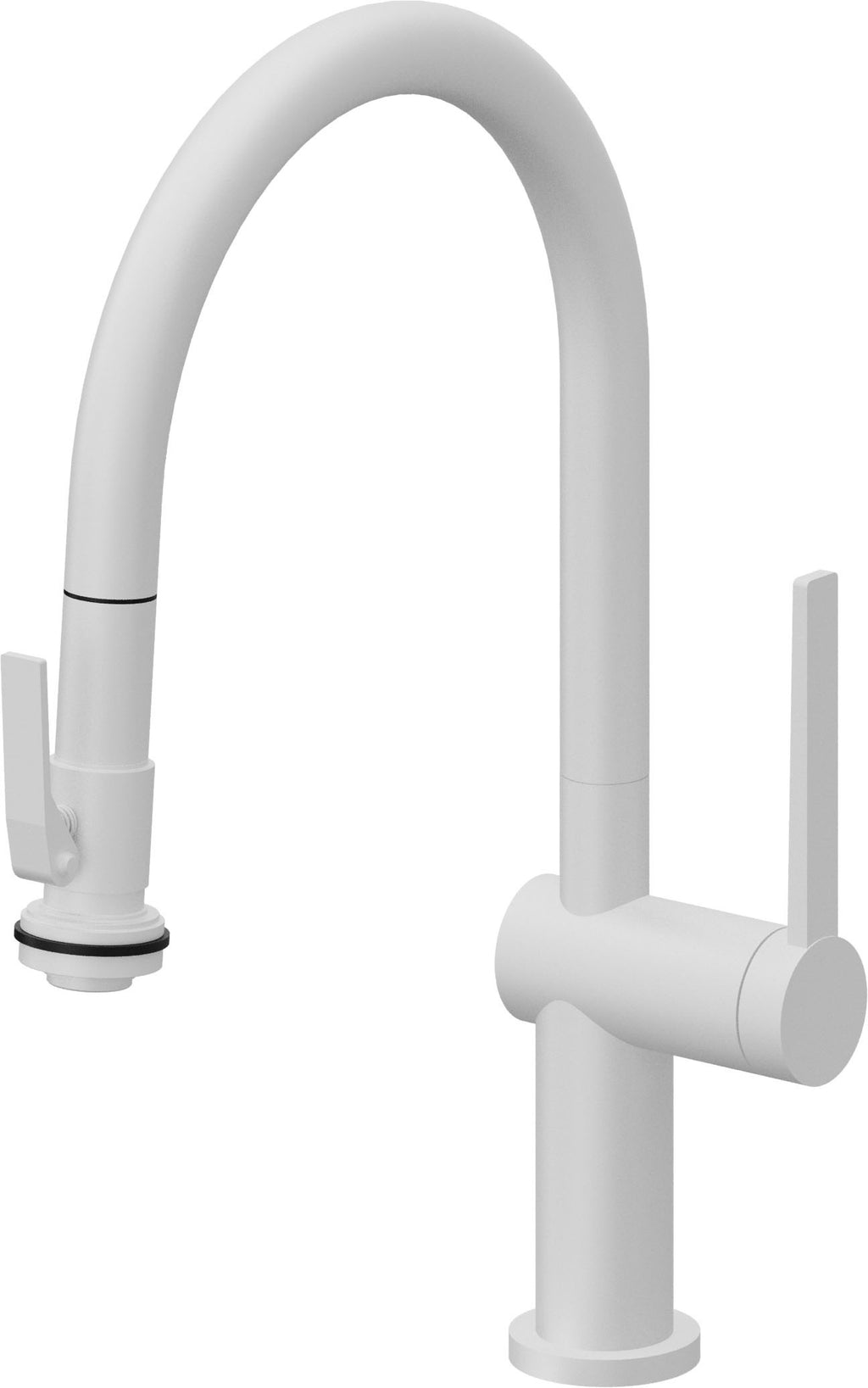 California Faucets La Spezia Llave de Cocina Extraible Contemporanea con Rociador de Apretar - Pico Bajo en Arco - Blanco Mate