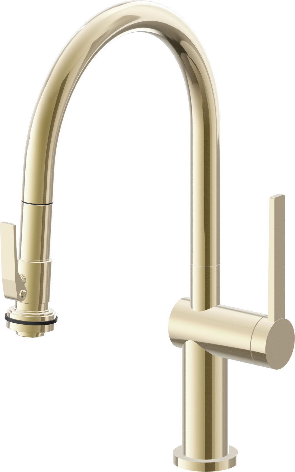 California Faucets La Spezia Llave de Cocina Extraible Contemporanea con Rociador de Apretar - Pico Bajo en Arco - Latón Pulido