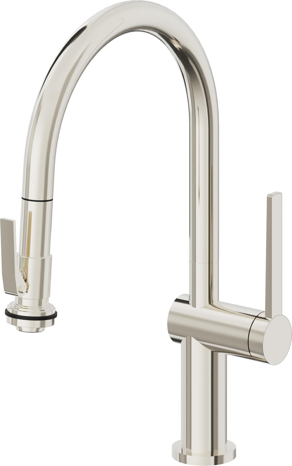 California Faucets La Spezia Llave de Cocina Extraible Contemporanea con Rociador de Apretar - Pico Bajo en Arco - Níquel Pulido