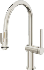 California Faucets La Spezia Llave de Cocina Extraible Contemporanea con Rociador de Apretar - Pico Bajo en Arco - Níquel Pulido