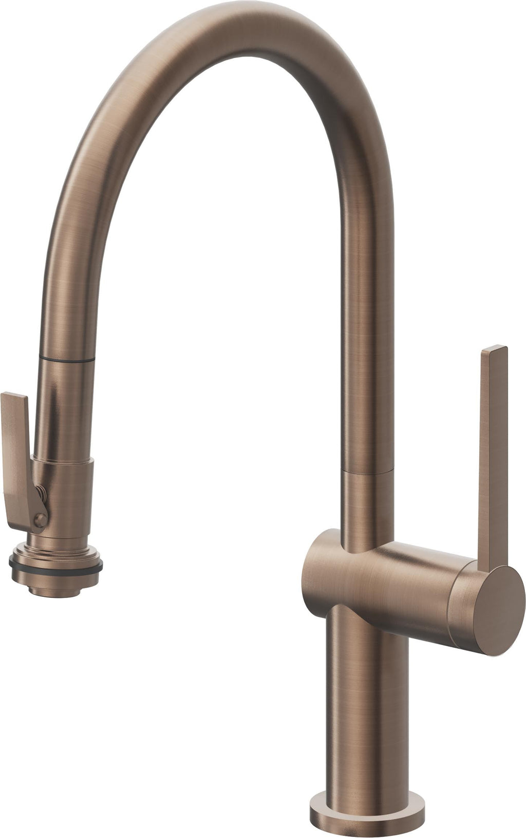 California Faucets La Spezia Llave de Cocina Extraible Contemporanea con Rociador de Apretar - Pico Bajo en Arco - Bronce Satinado