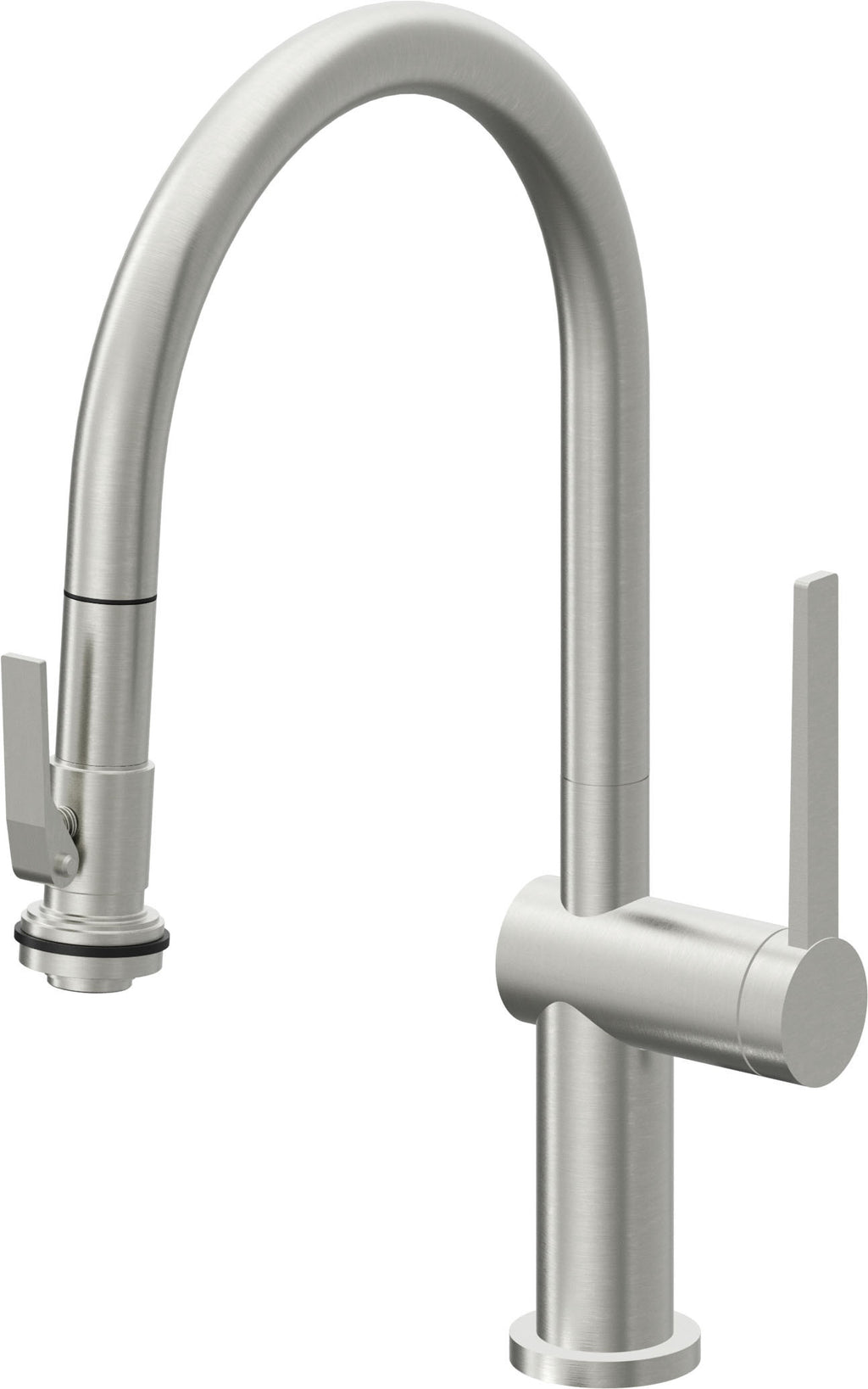 California Faucets La Spezia Llave de Cocina Extraible Contemporanea con Rociador de Apretar - Pico Bajo en Arco - Cromo Satinado
