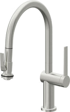 California Faucets La Spezia Llave de Cocina Extraible Contemporanea con Rociador de Apretar - Pico Bajo en Arco - Cromo Satinado