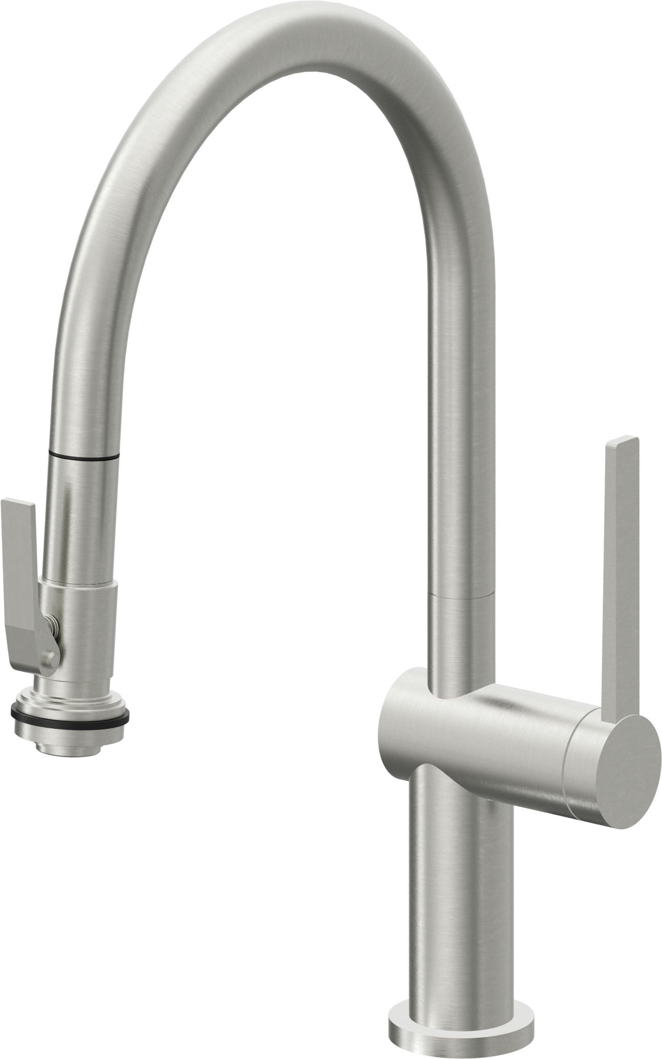 California Faucets La Spezia Llave de Cocina Extraible Contemporanea con Rociador de Apretar - Pico Bajo en Arco - Cromo Satinado