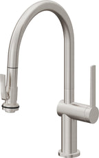 California Faucets La Spezia Llave de Cocina Extraible Contemporanea con Rociador de Apretar - Pico Bajo en Arco - Acero Inoxidable Ultra