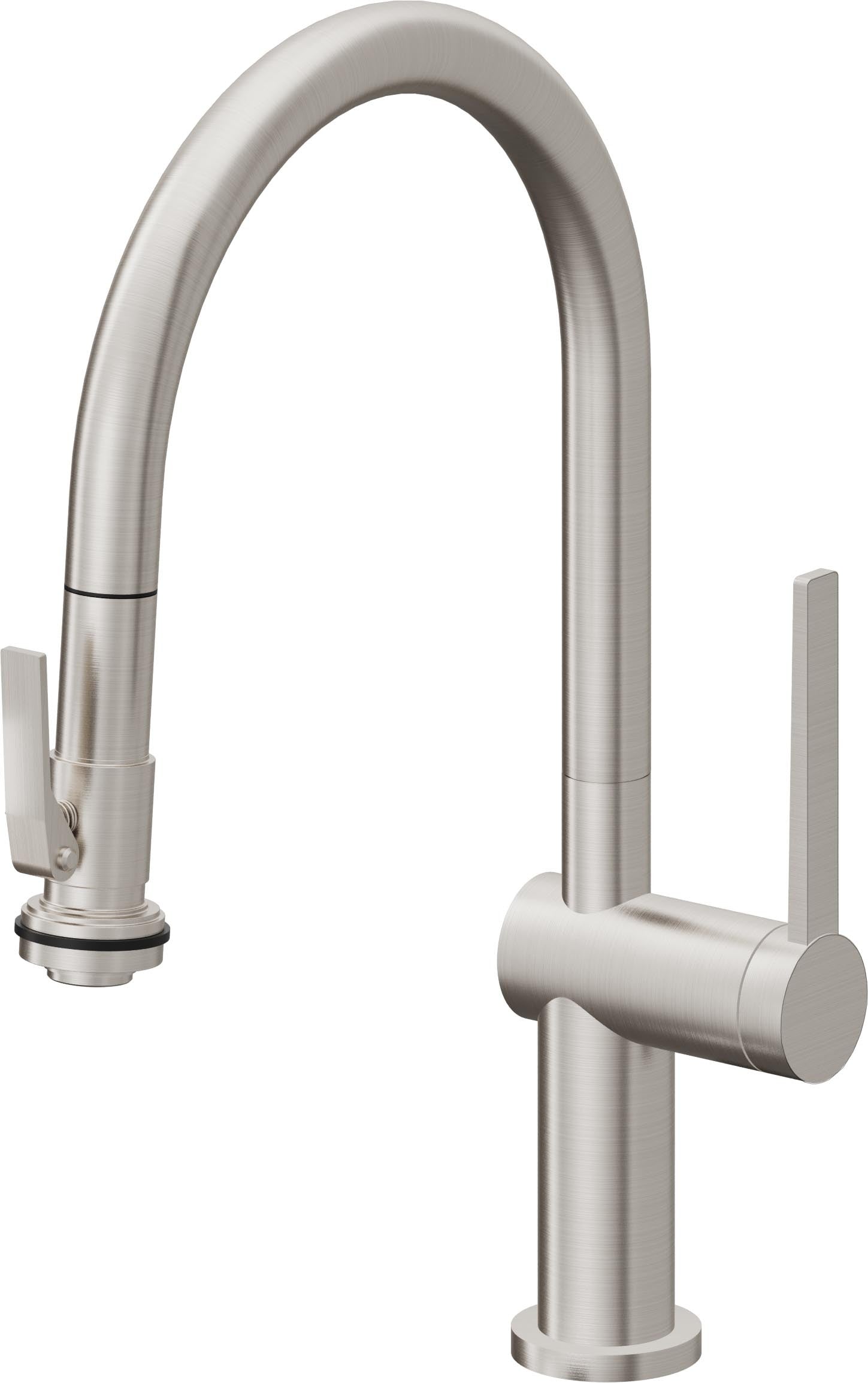 California Faucets La Spezia Llave de Cocina Extraible Contemporanea con Rociador de Apretar - Pico Bajo en Arco - Acero Inoxidable Ultra