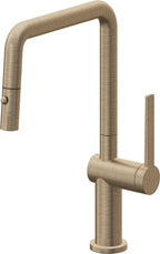 California Faucets La Spezia Llave de Cocina Extraible Contemporanea con Rociador de Boton - Pico Cuadruple - Latón Antiguo Mate