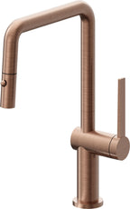 California Faucets La Spezia Llave de Cocina Extraible Contemporanea con Rociador de Boton - Pico Cuadruple - Cobre Antiguo Mate