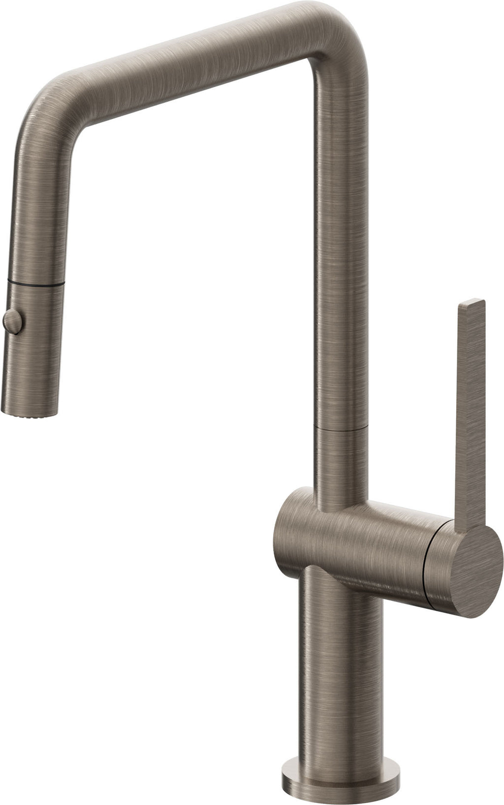California Faucets La Spezia Llave de Cocina Extraible Contemporanea con Rociador de Boton - Pico Cuadruple - Níquel Antiguo Mate