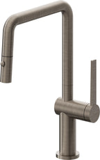 California Faucets La Spezia Llave de Cocina Extraible Contemporanea con Rociador de Boton - Pico Cuadruple - Níquel Antiguo Mate