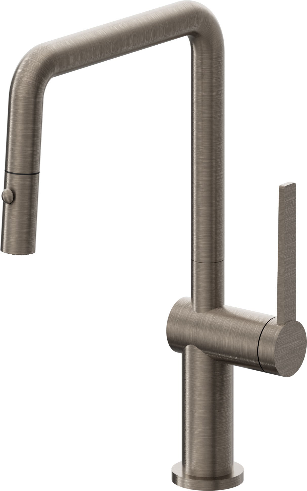 California Faucets La Spezia Llave de Cocina Extraible Contemporanea con Rociador de Boton - Pico Cuadruple - Níquel Antiguo Mate