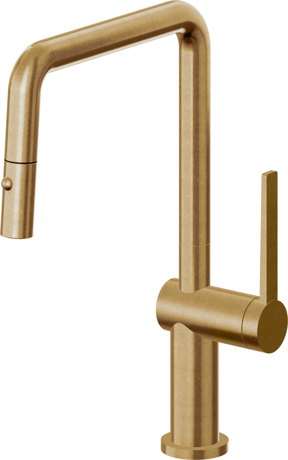 California Faucets La Spezia Llave de Cocina Extraible Contemporanea con Rociador de Boton - Pico Cuadruple - Latón Bruñido