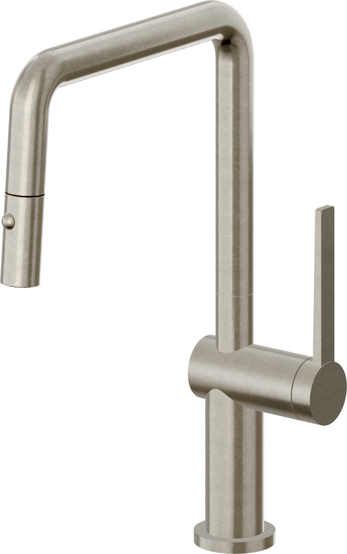 California Faucets La Spezia Llave de Cocina Extraible Contemporanea con Rociador de Boton - Pico Cuadruple - Níquel Bruñido