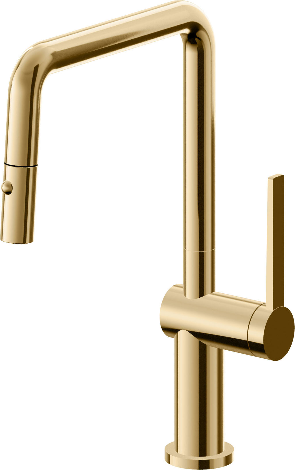 California Faucets La Spezia Llave de Cocina Extraible Contemporanea con Rociador de Boton - Pico Cuadruple - Oro Francés