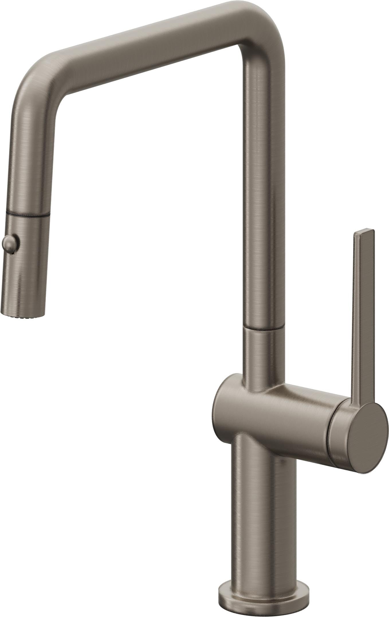 California Faucets La Spezia Llave de Cocina Extraible Contemporanea con Rociador de Boton - Pico Cuadruple - Grafito