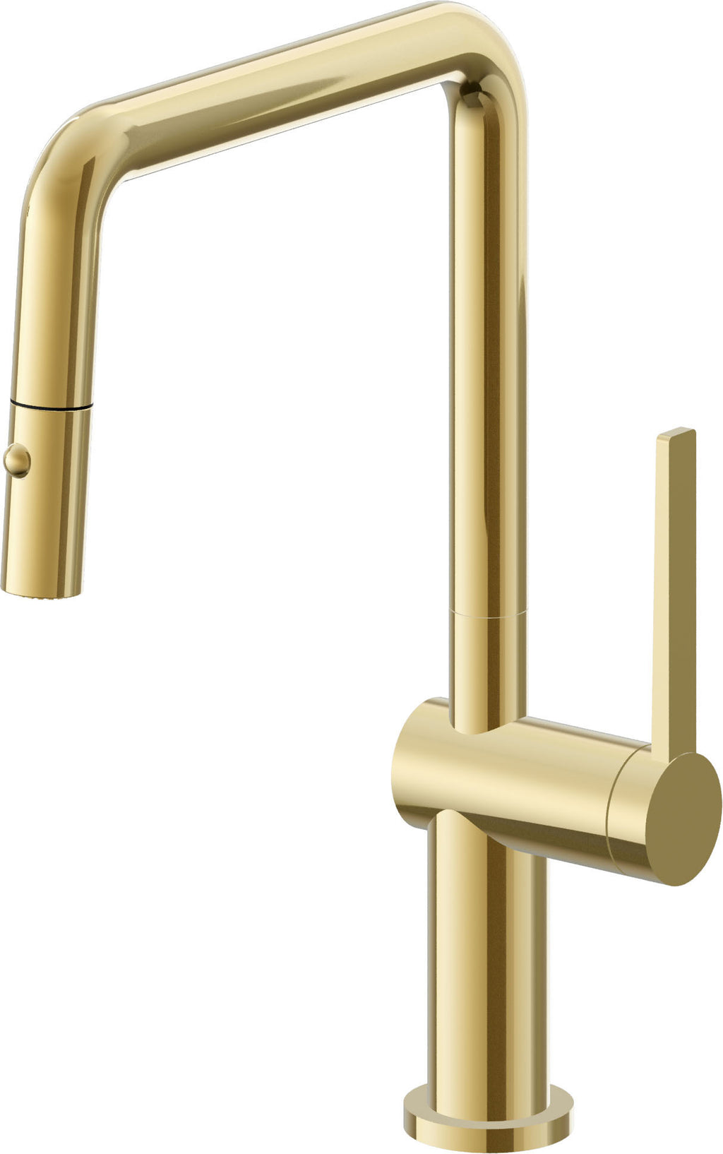 California Faucets La Spezia Llave de Cocina Extraible Contemporanea con Rociador de Boton - Pico Cuadruple - Oro Pulido de por Vida